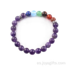 7 Chakra Healing Balance Charm pulsera de amatista Gema Reiki Piedra de oración